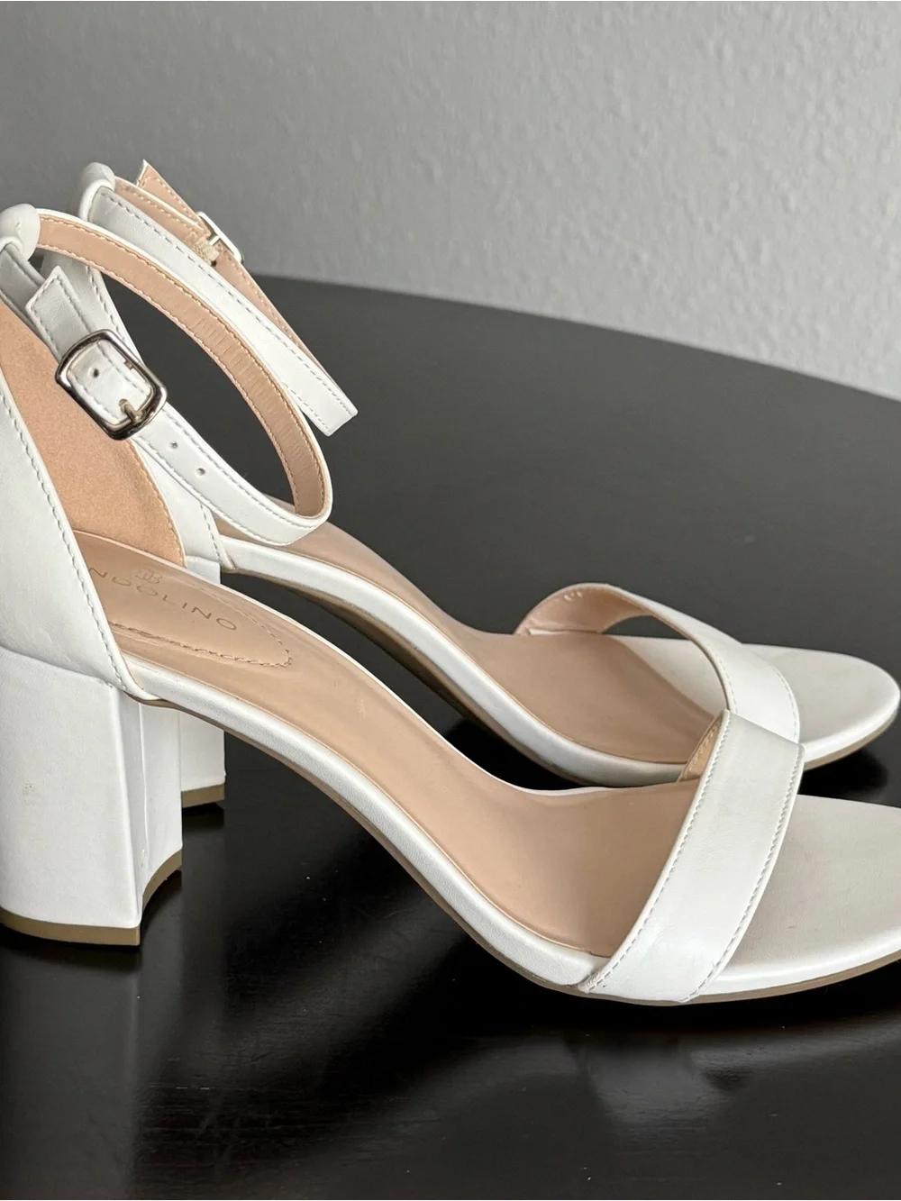 Bandolino White Open-Toe Ankle-Strap Block Heel Sandals